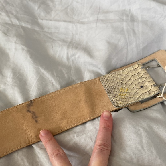 Vintage Metallic canvas snakeskin leather bone nude wide Waist Statement Belt - Picture 7 of 10